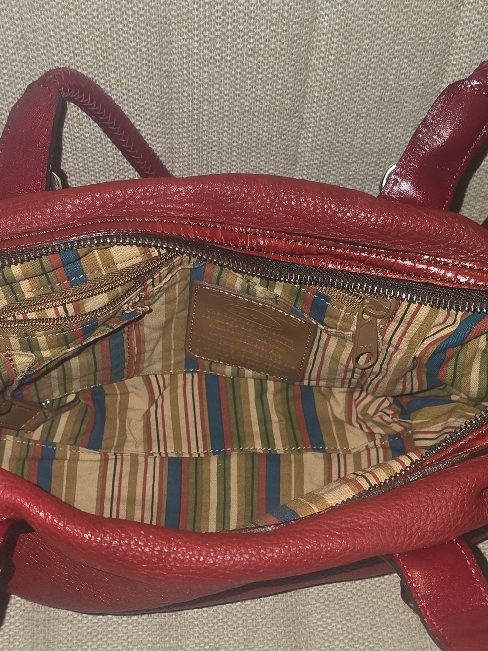 Brighton Red Pebbled Leather Satchel Shoulder Bag Braided Straps Silver Accents - Picture 9 of 16